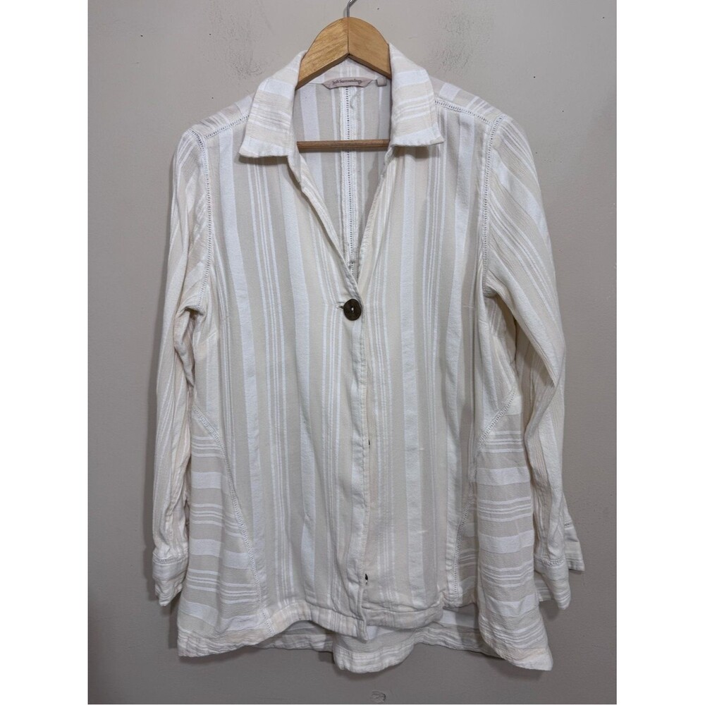 Soft Surrounding Cream Striped Gauzey Button-Front Women’s Tunic size M